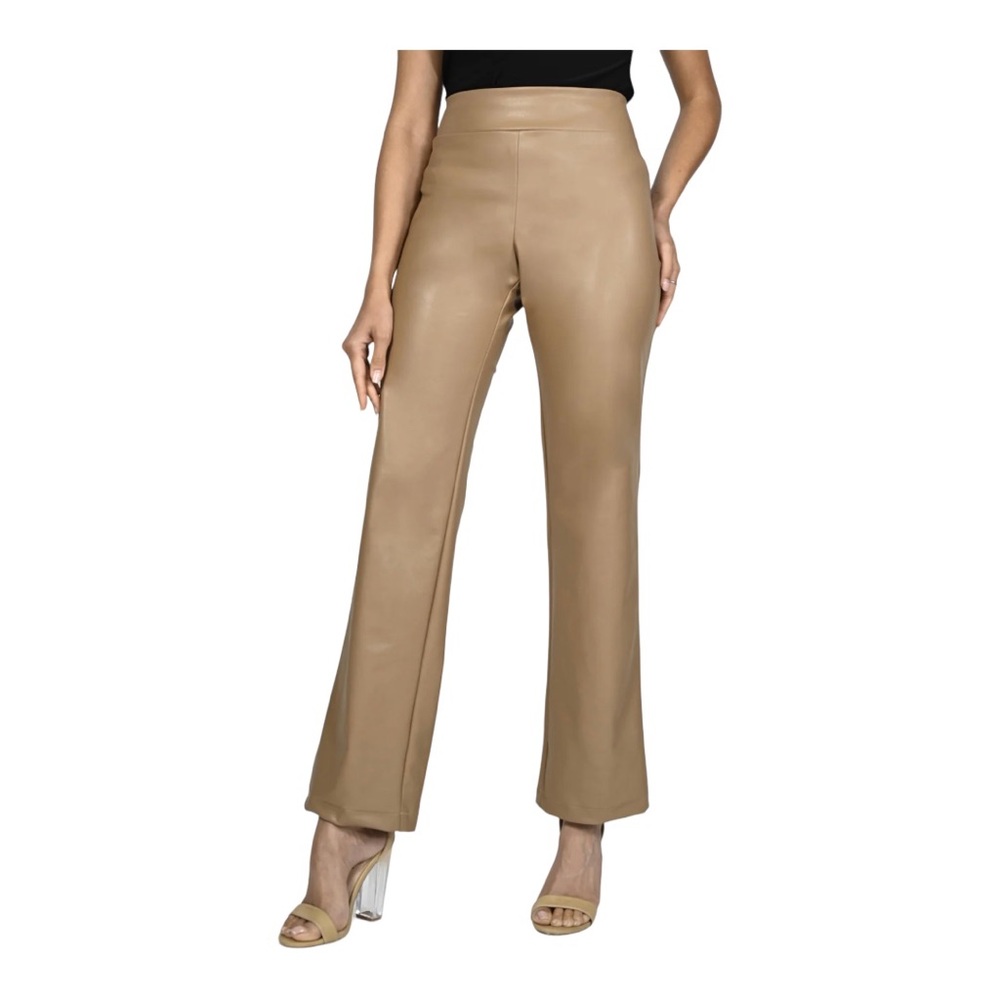 Frank Lyman Design Collection Faux Leather Bootcut Pants Camel Tan Size 10